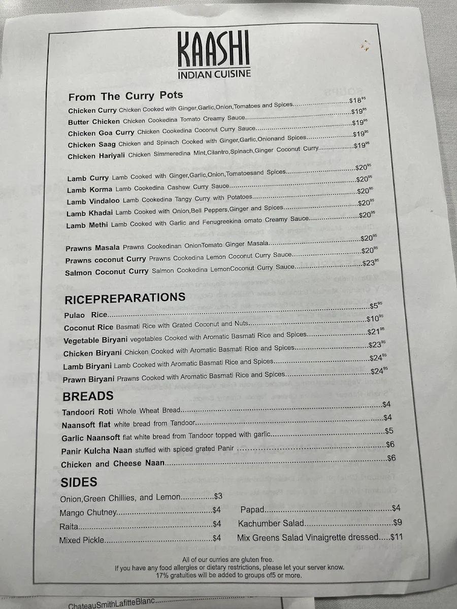 Menu, KAASHI
