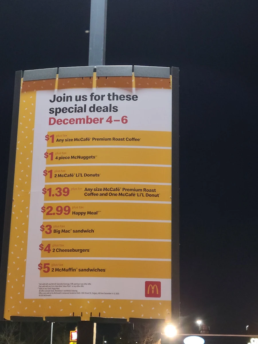 Menu, McDonald's