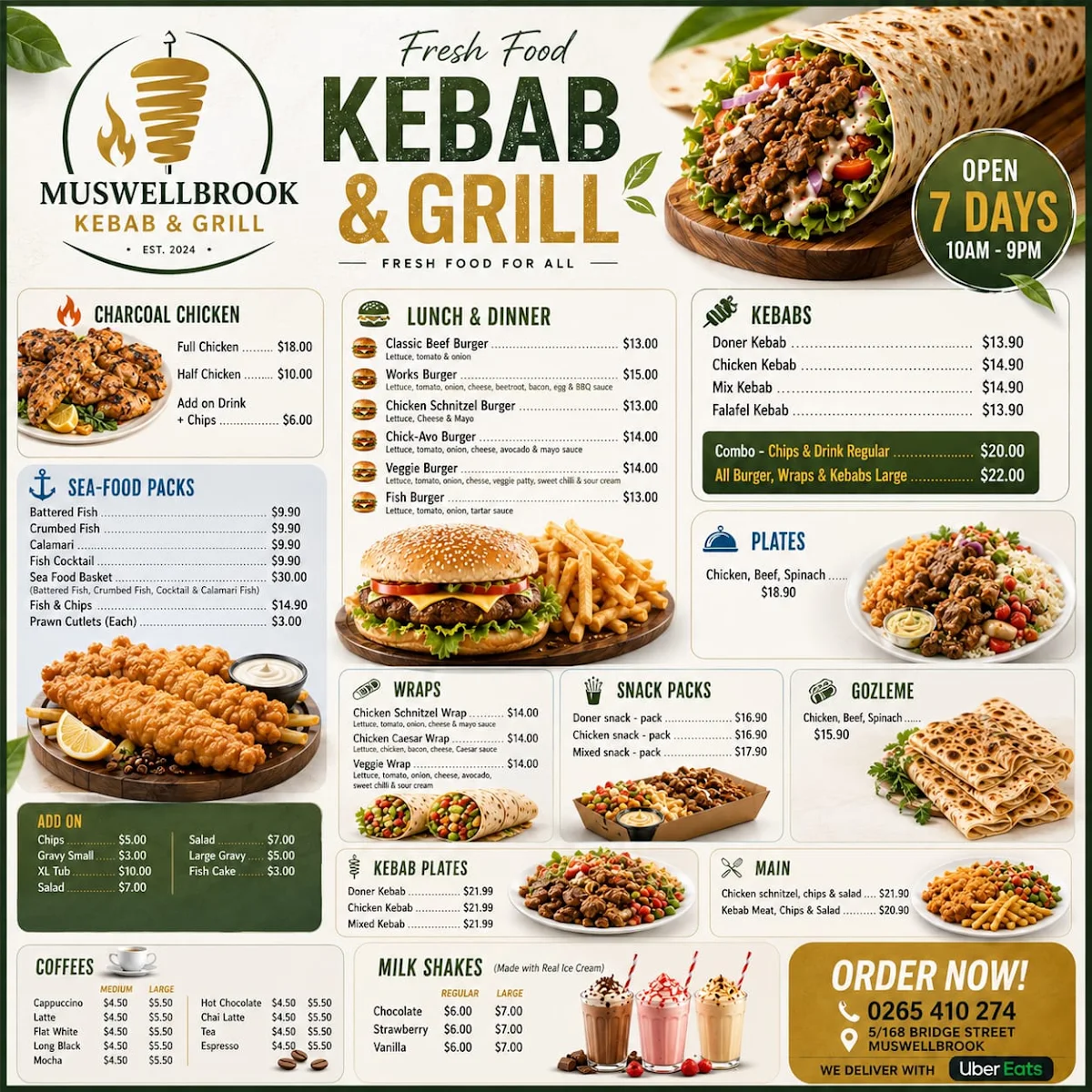 Menu, Muswellbrook Kebab & Grill