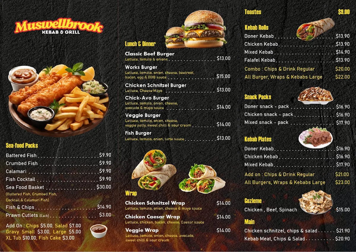 Menu, Muswellbrook Kebab & Grill