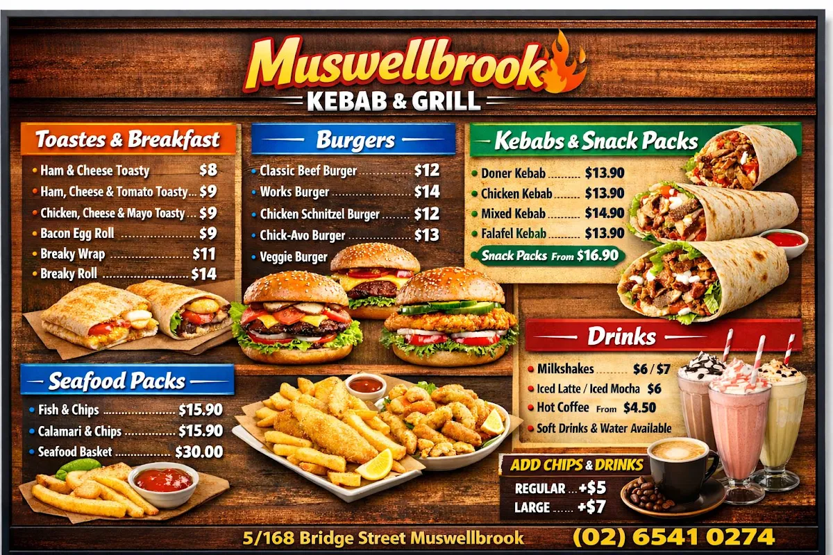 Menu, Muswellbrook Kebab & Grill