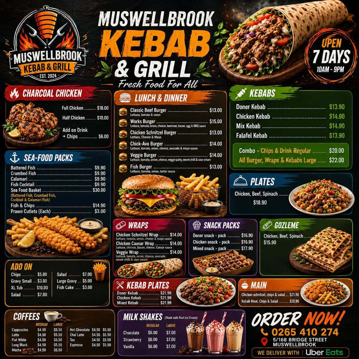 Menu, Muswellbrook Kebab & Grill