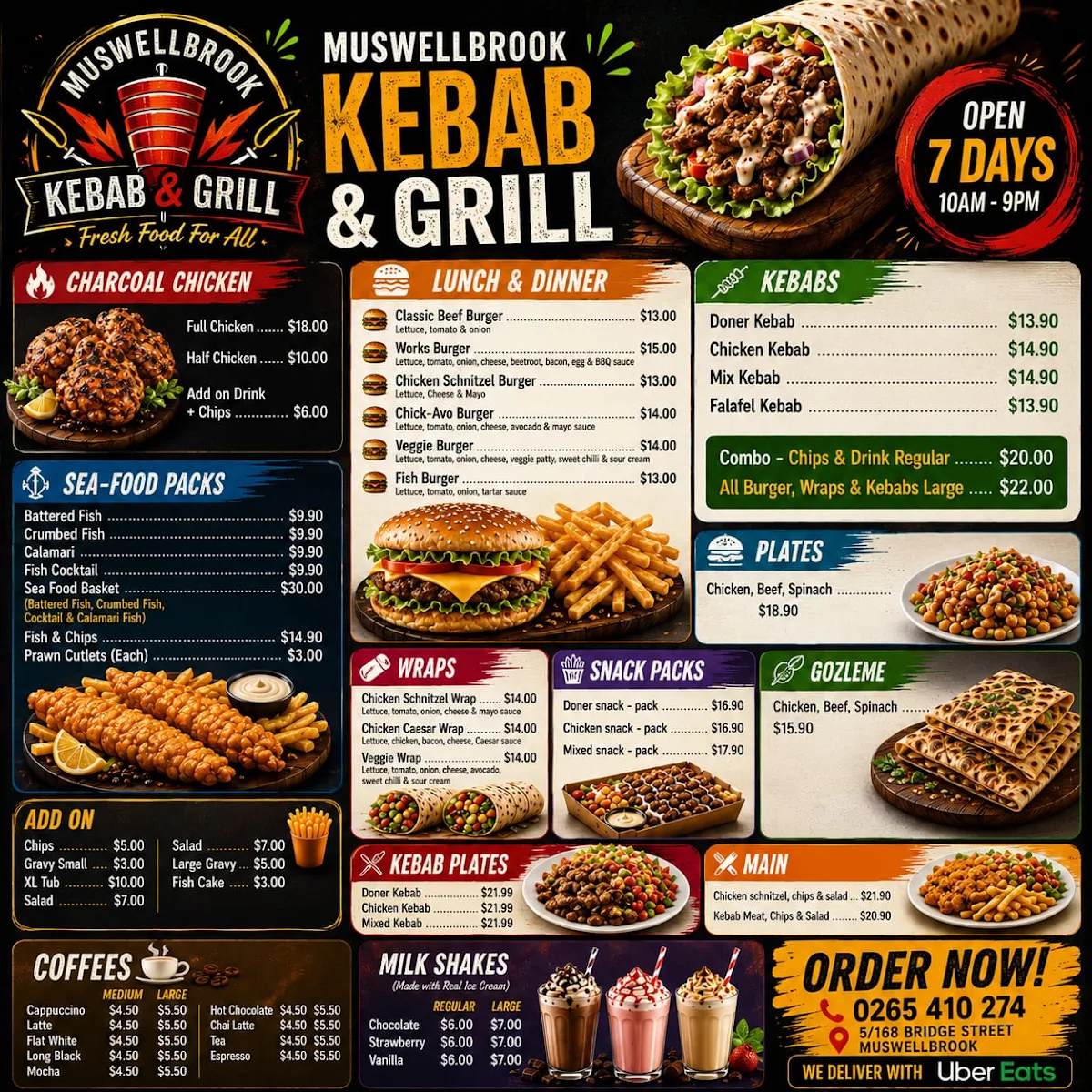 Menu, Muswellbrook Kebab & Grill