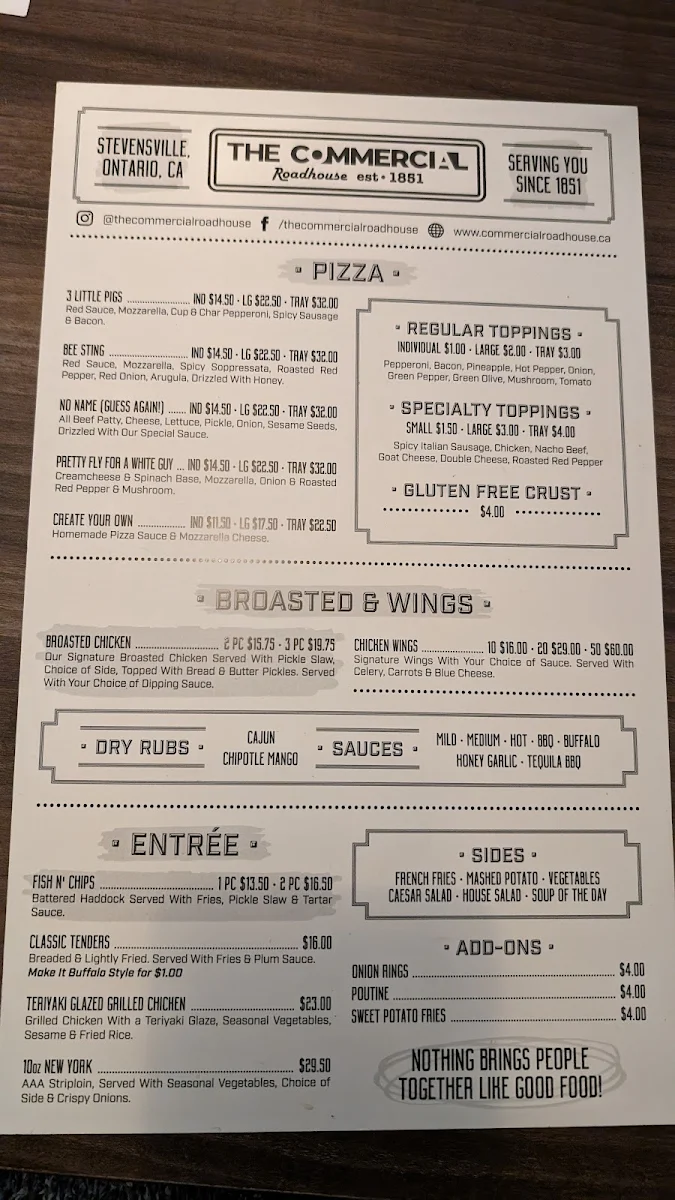 Menu, The Commercial Roadhouse
