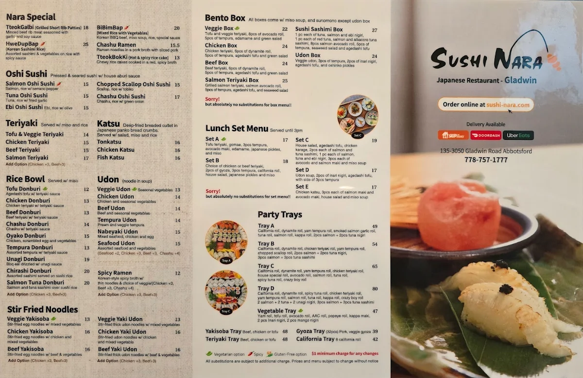 Menu, Sushi Nara-Gladwin
