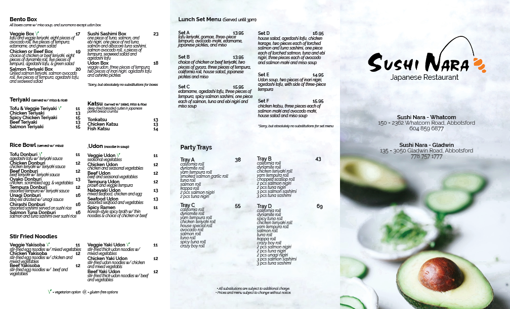 Menu, Sushi Nara-Gladwin