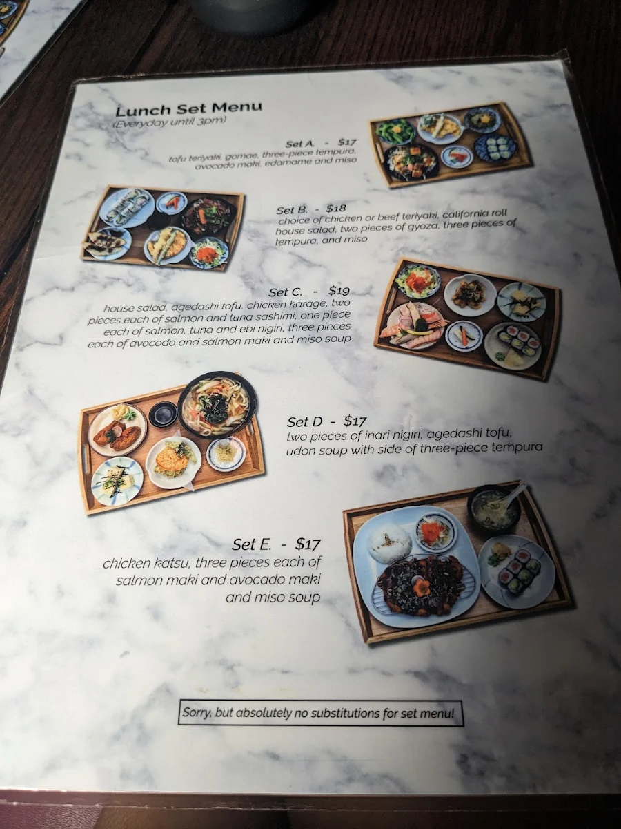 Menu, Sushi Nara-Gladwin