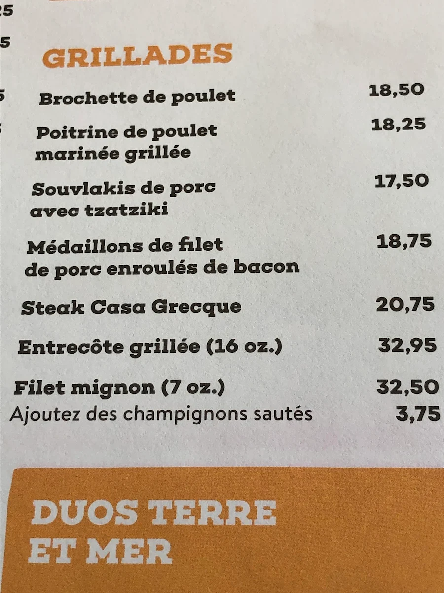 Menu, Casa Grecque