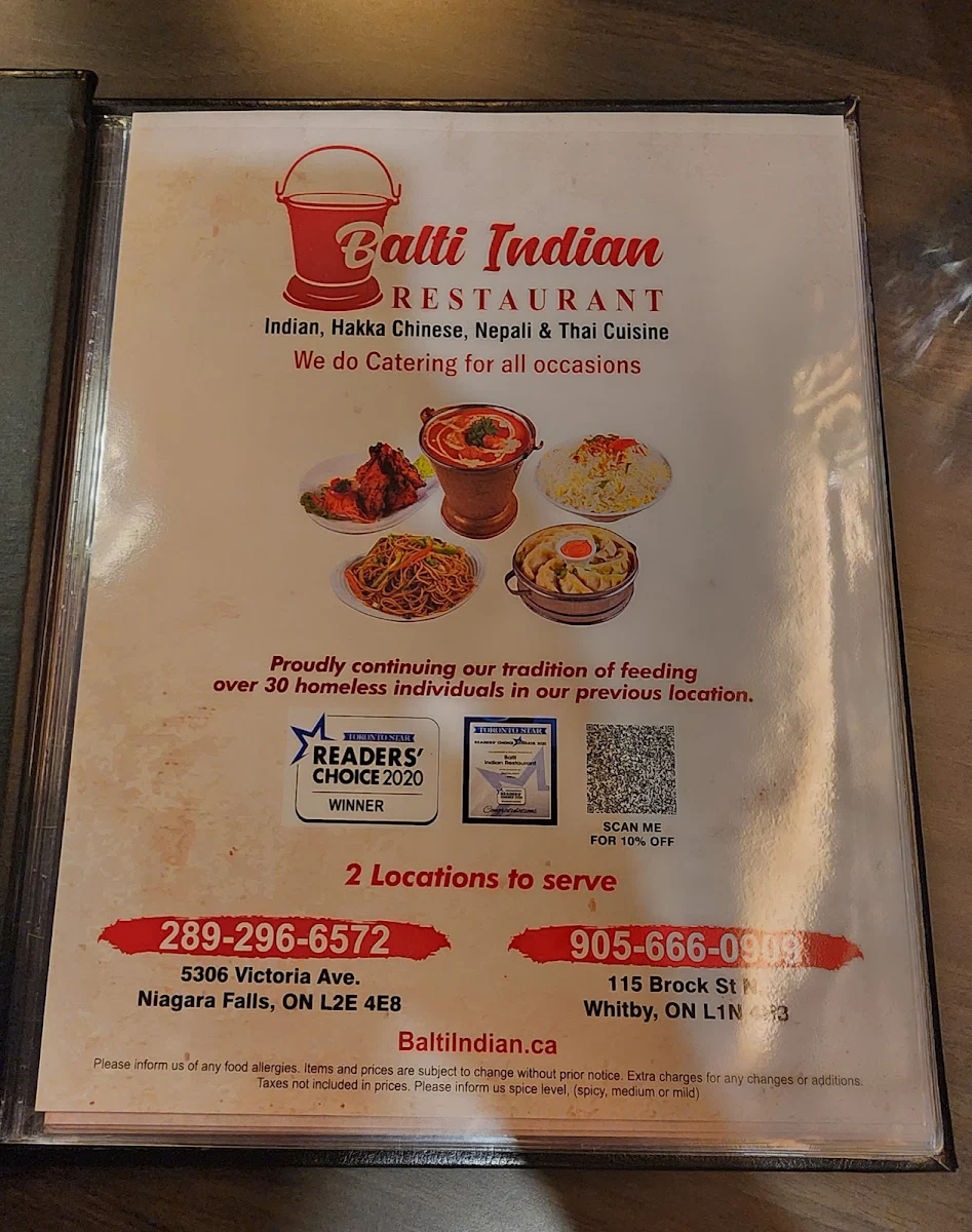 Menu, Balti Indian Restaurant