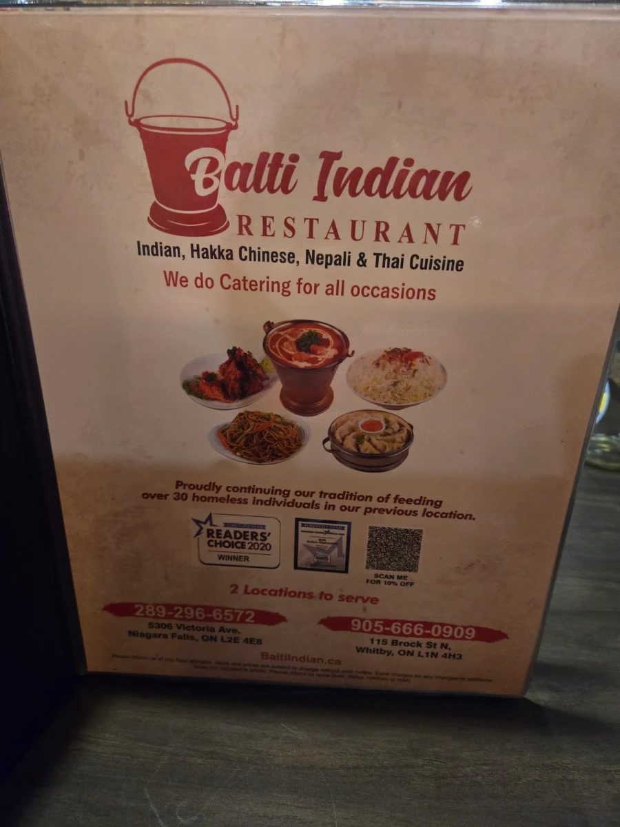 Menu, Balti Indian Restaurant