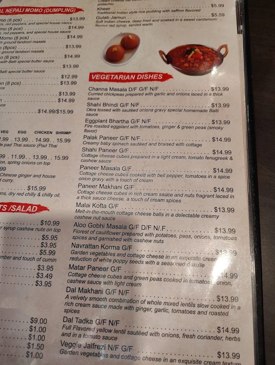 Menu, Balti Indian Restaurant