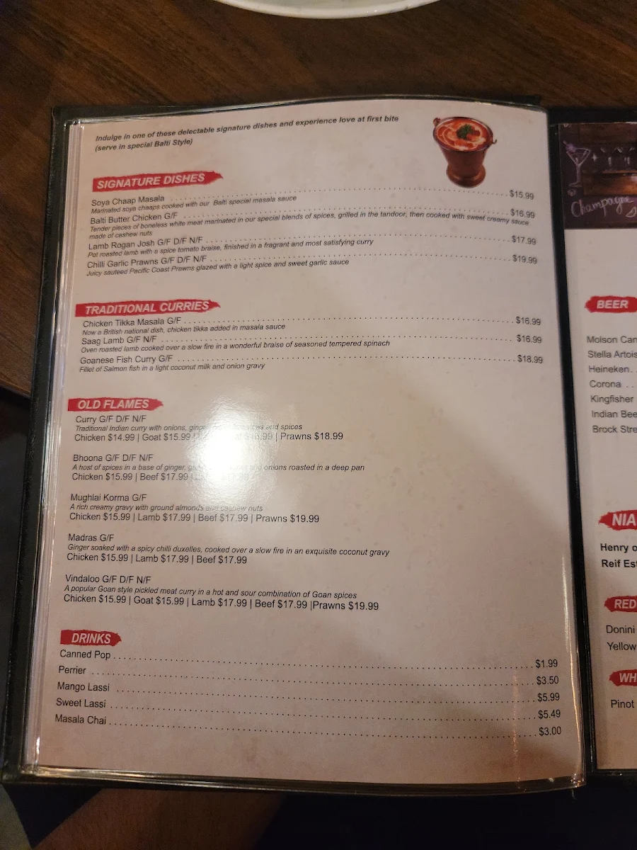 Menu, Balti Indian Restaurant
