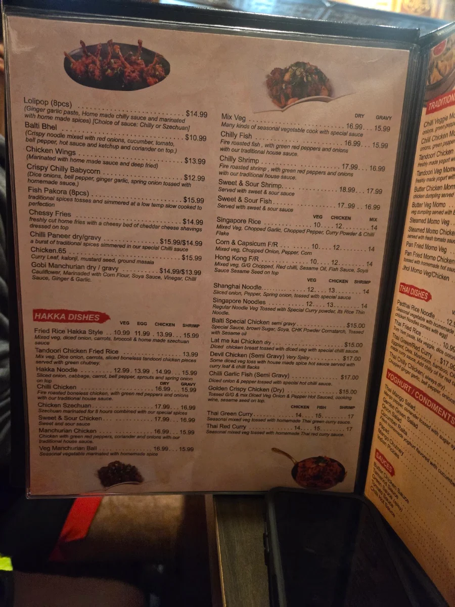 Menu, Balti Indian Restaurant