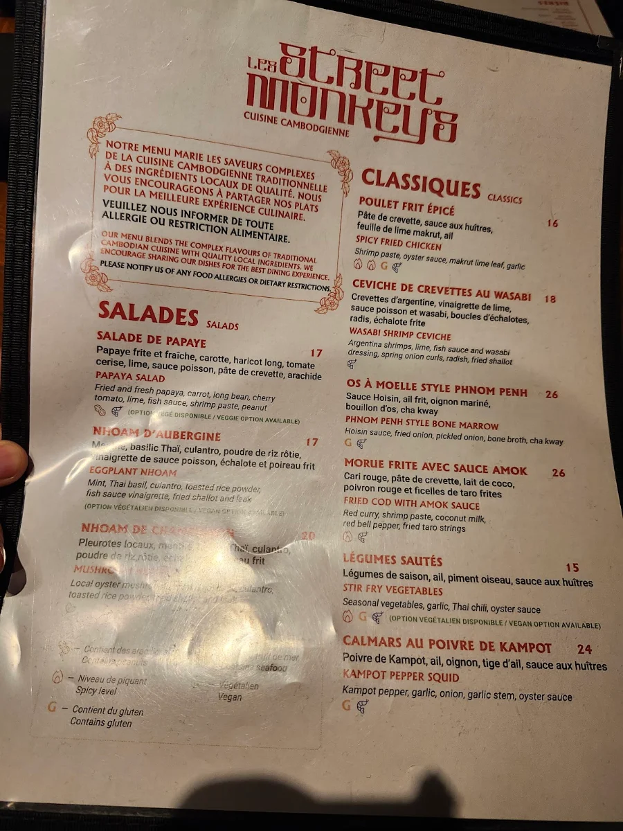 Menu, Les Street Monkeys