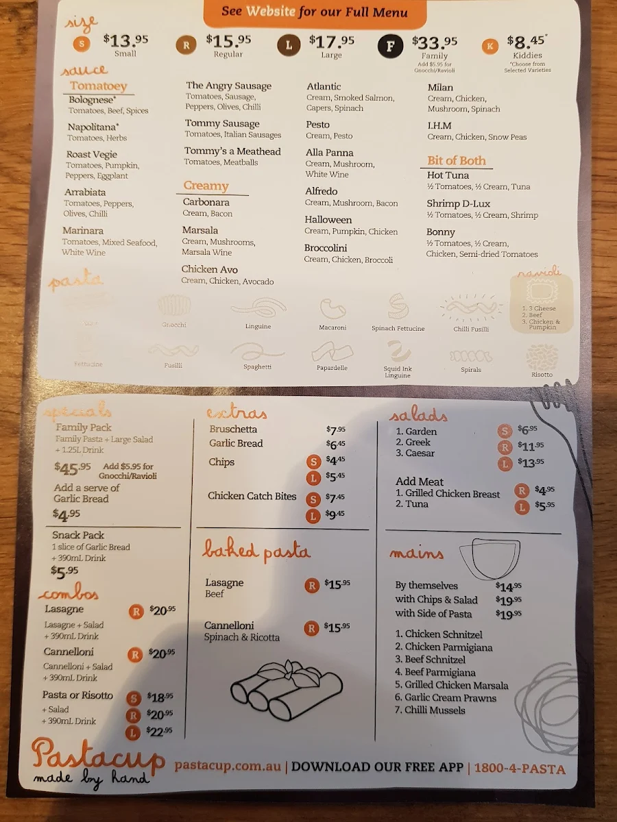 Menu, Pastacup