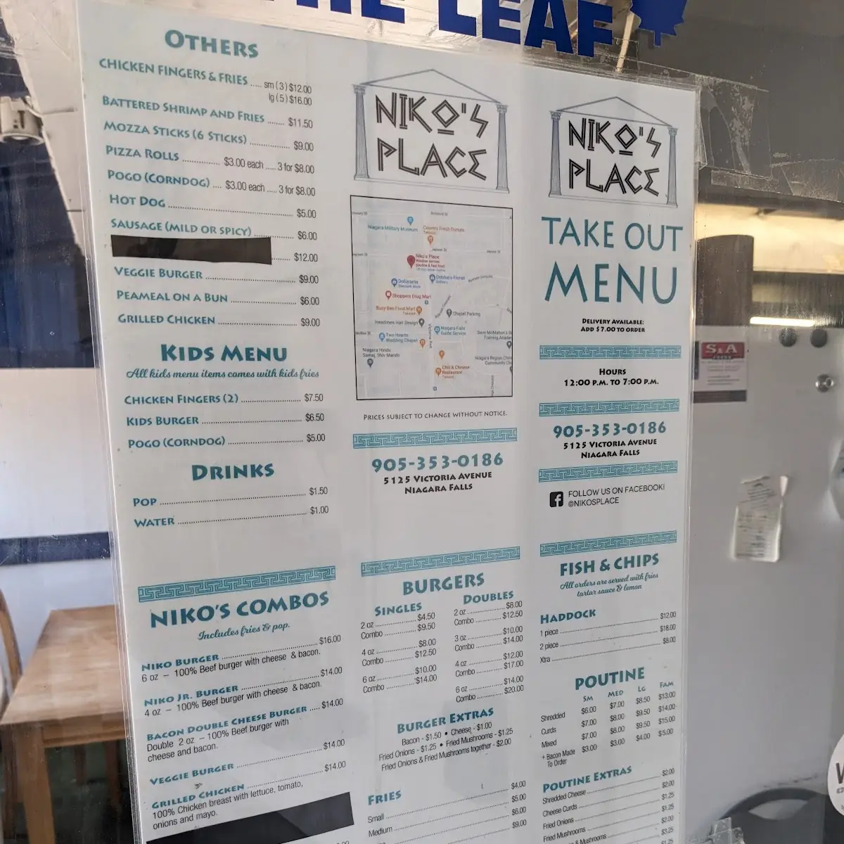 Menu, Niko's Place