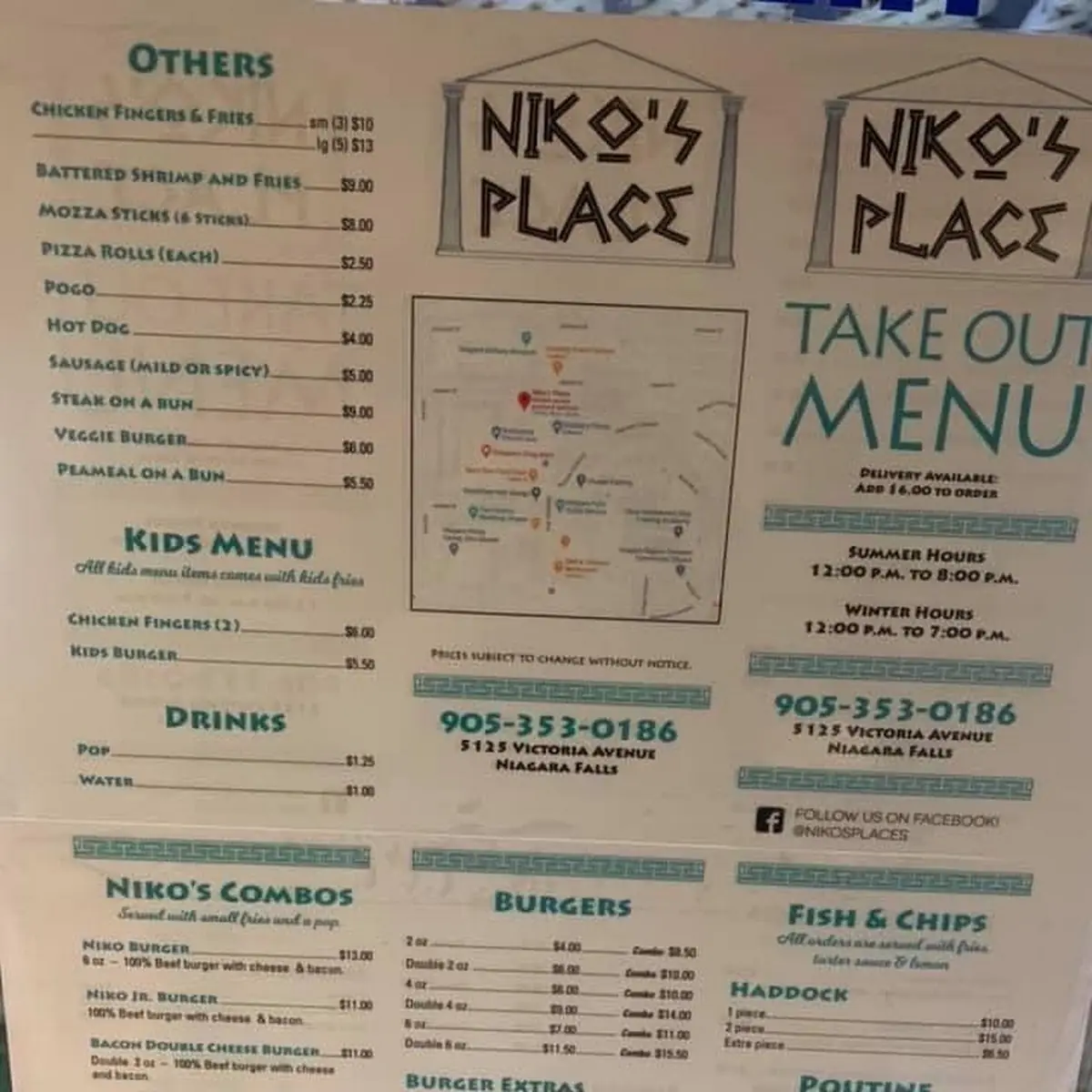 Menu, Niko's Place