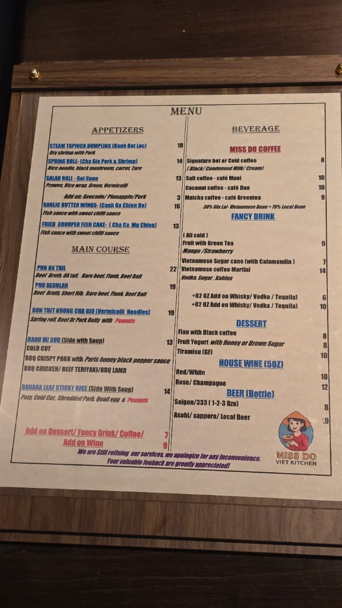 Menu, Miss Do