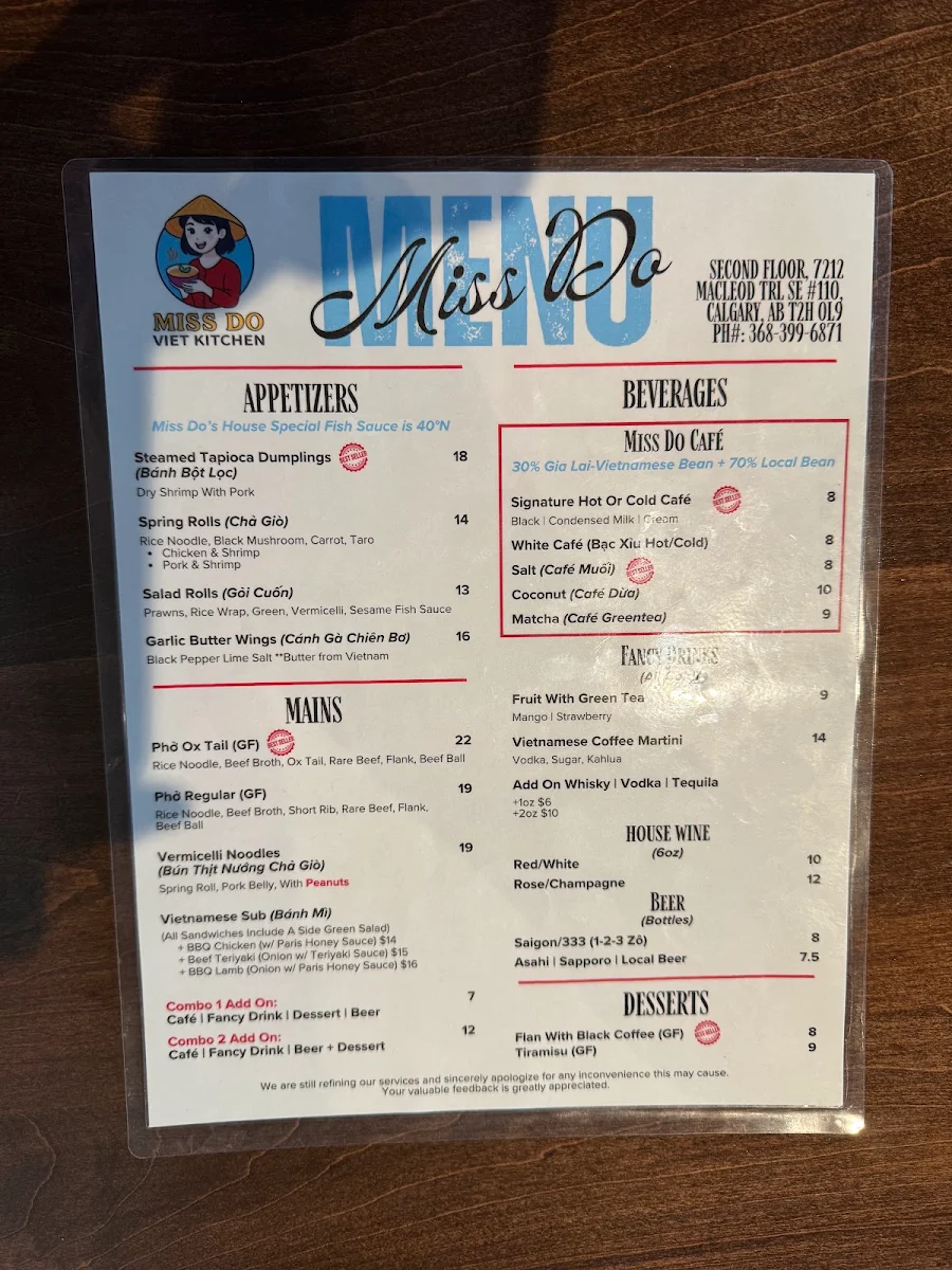 Menu, Miss Do