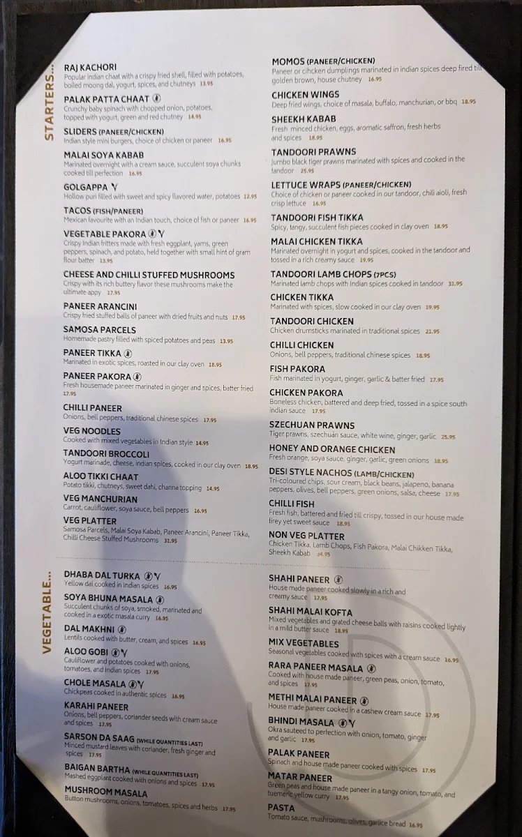 Menu, Dhaliwal's Lounge