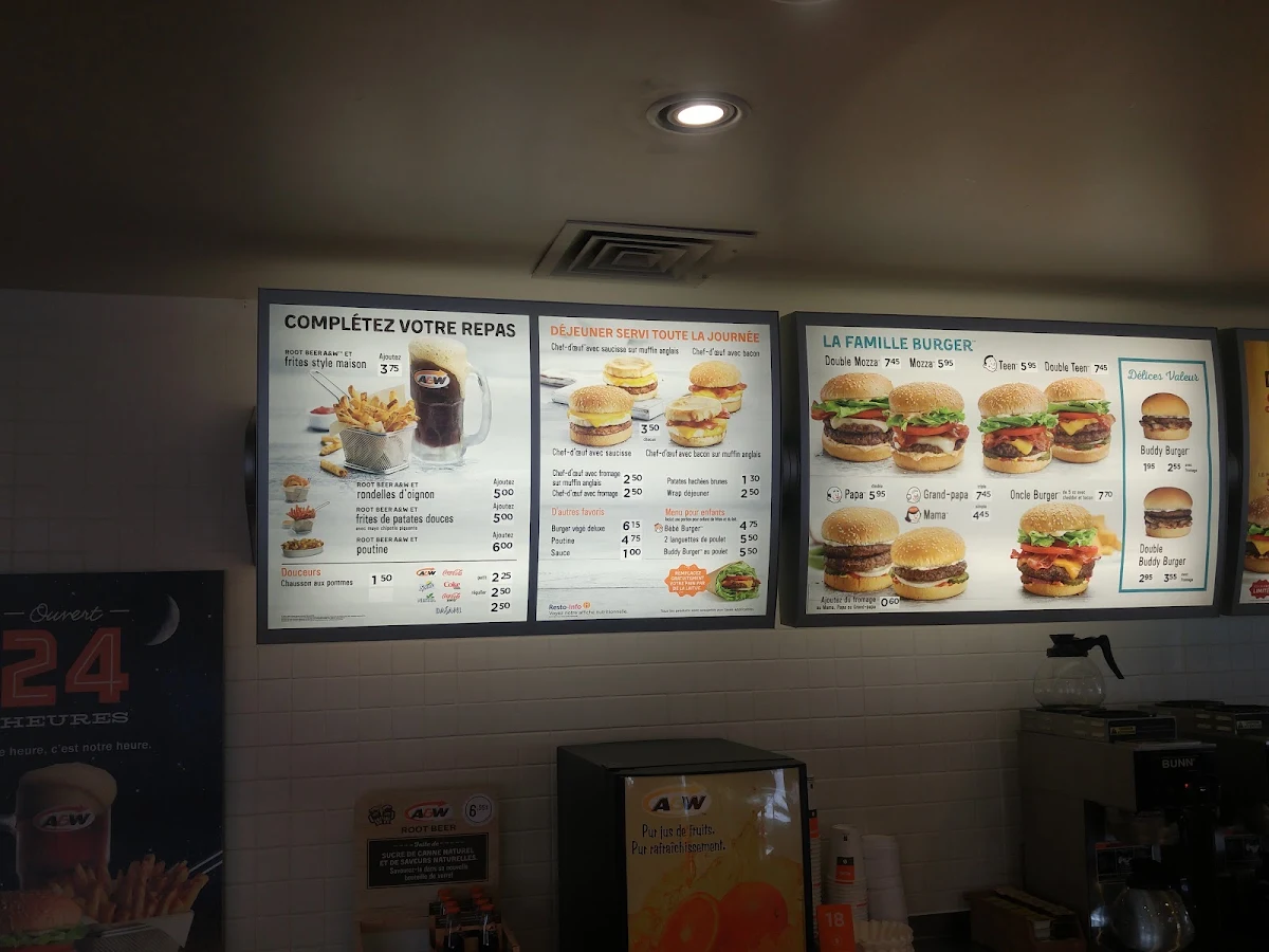 Menu, A&W Canada