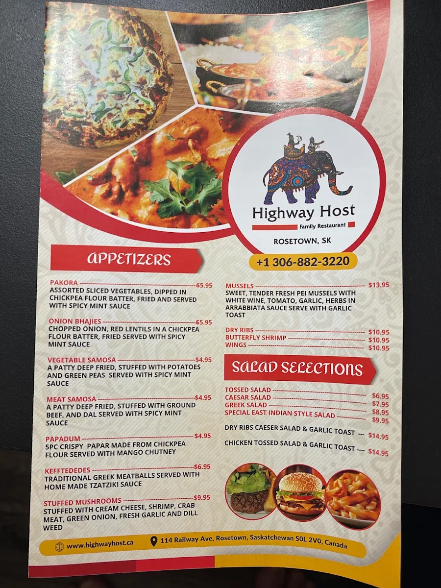 Menu, Highway Host Restaurant