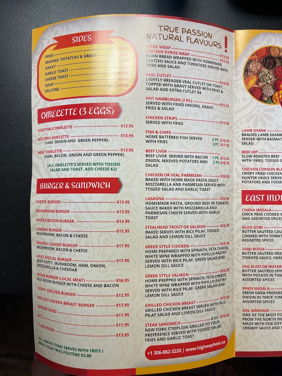 Menu, Highway Host Restaurant