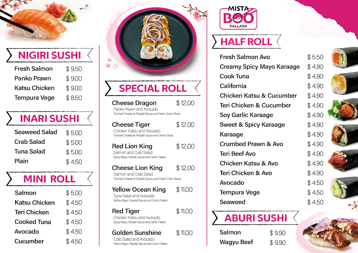 Menu, MistaBoo Sushi & Chicken TA - Pallara