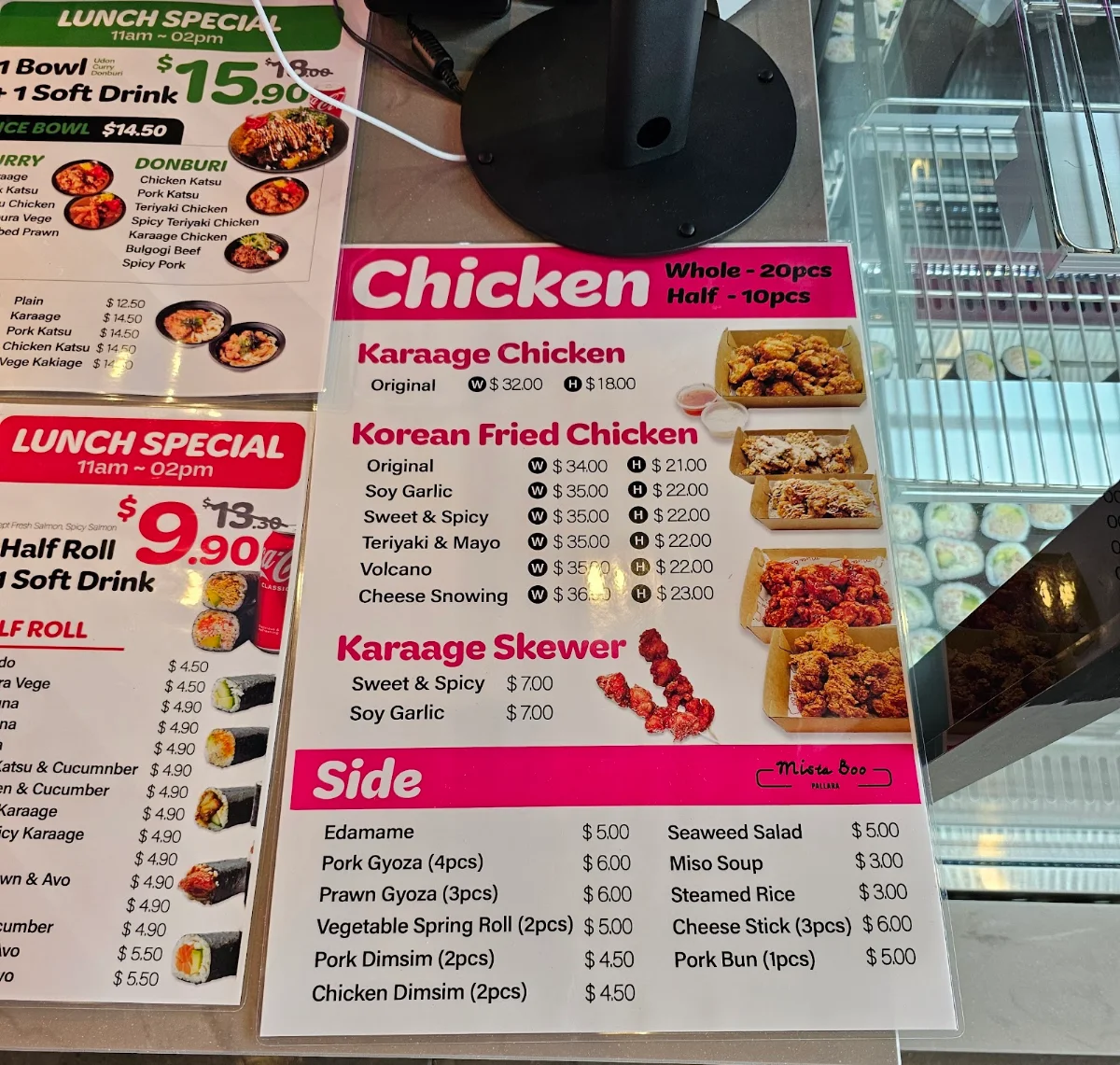 Menu, MistaBoo Sushi & Chicken TA - Pallara