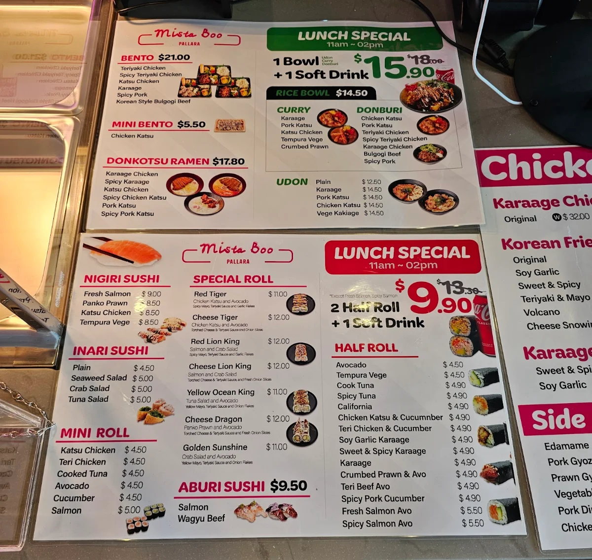 Menu, MistaBoo Sushi & Chicken TA - Pallara