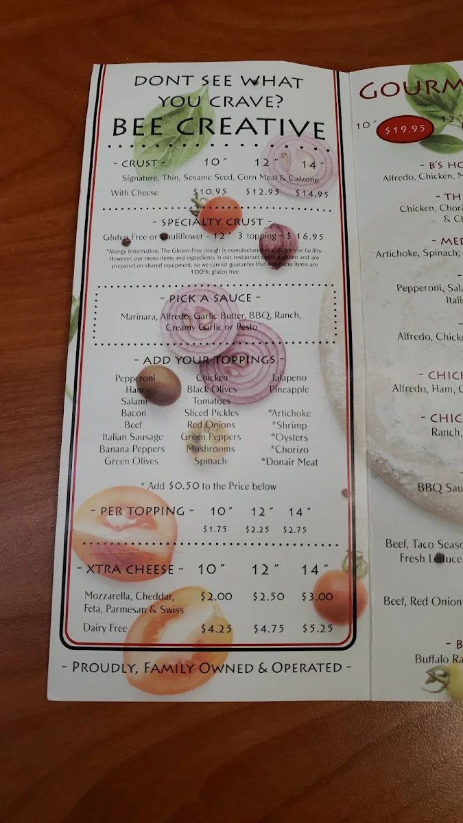 Menu, Little B's Pizzeria