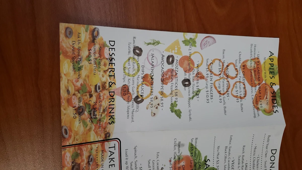 Menu, Little B's Pizzeria