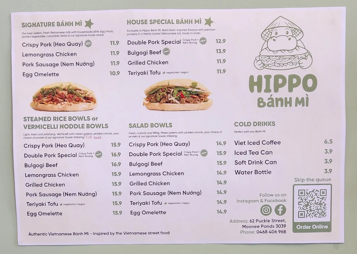 Menu, Hippo Banh Mi