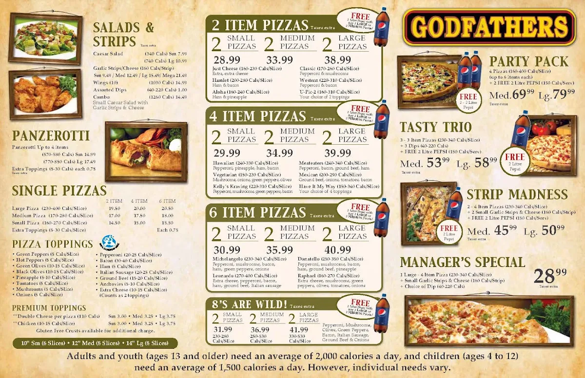 Menu, Godfathers Pizza - Norwich
