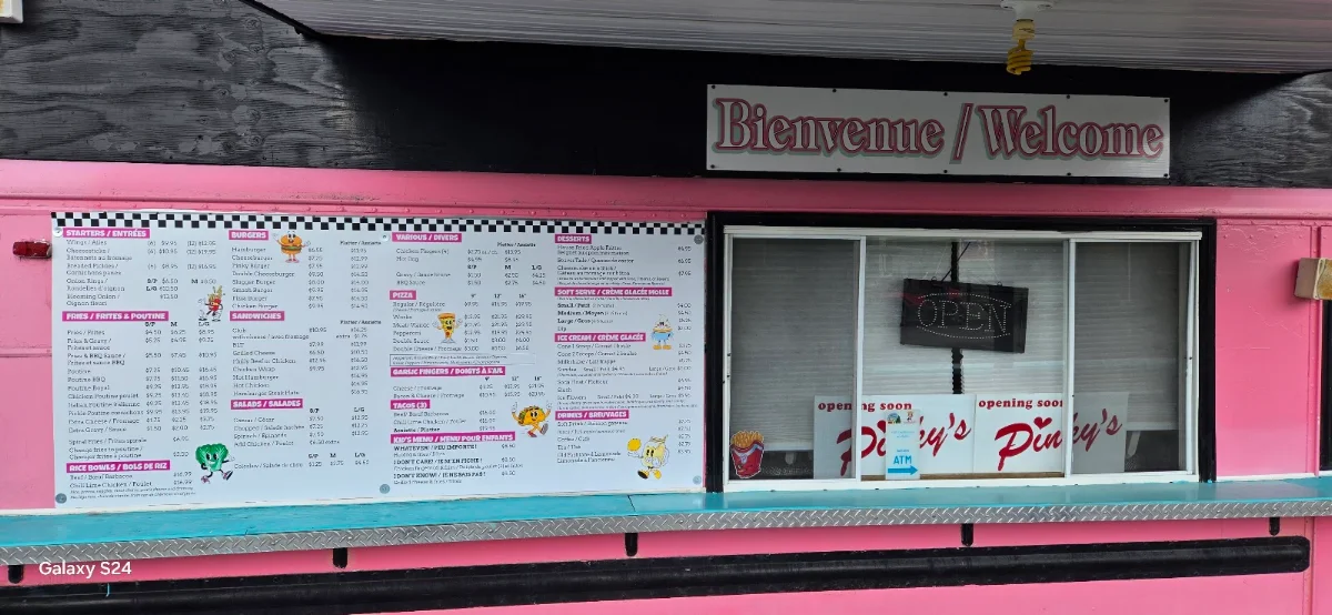Menu, Pinky's Roadside Diner