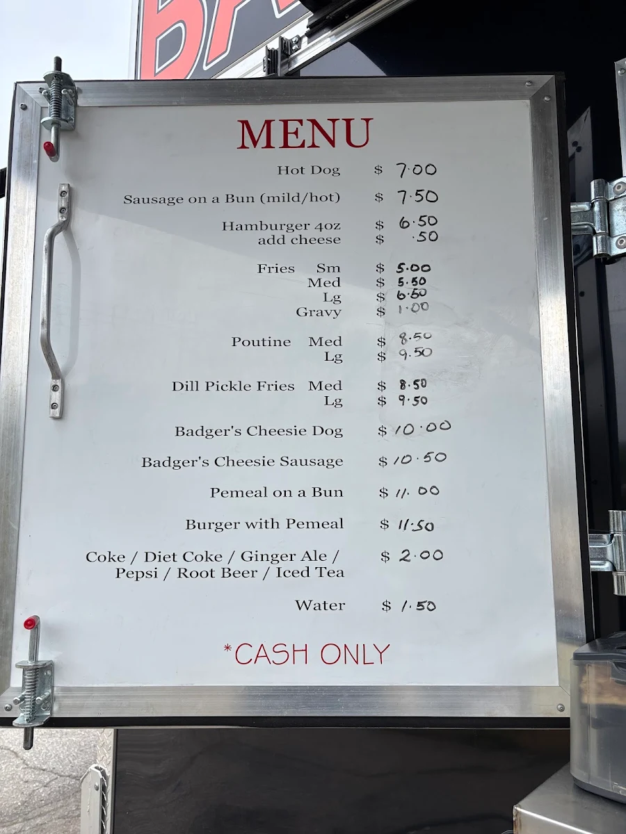 Menu, Badger's Den
