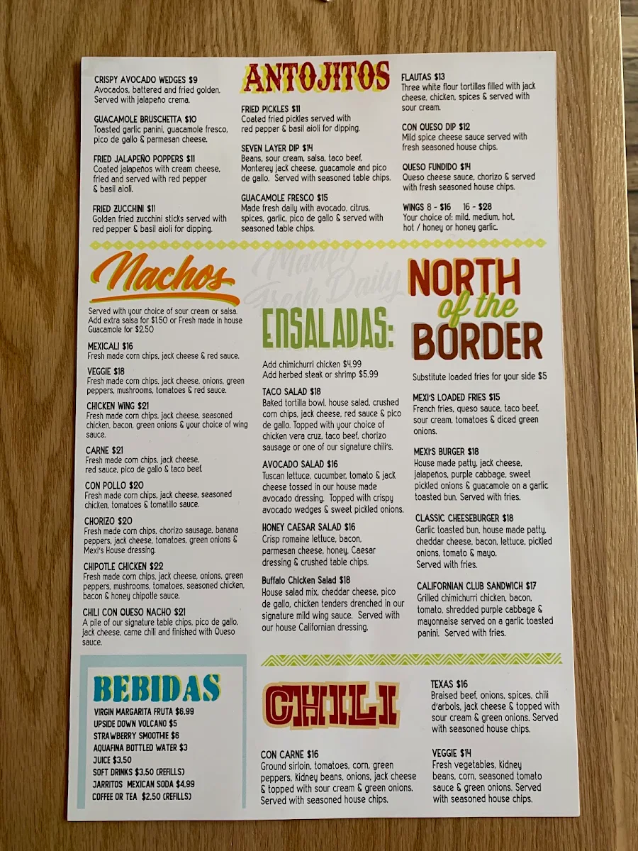 Menu, Mexi's Cornwall - Best Mexican Restaurant