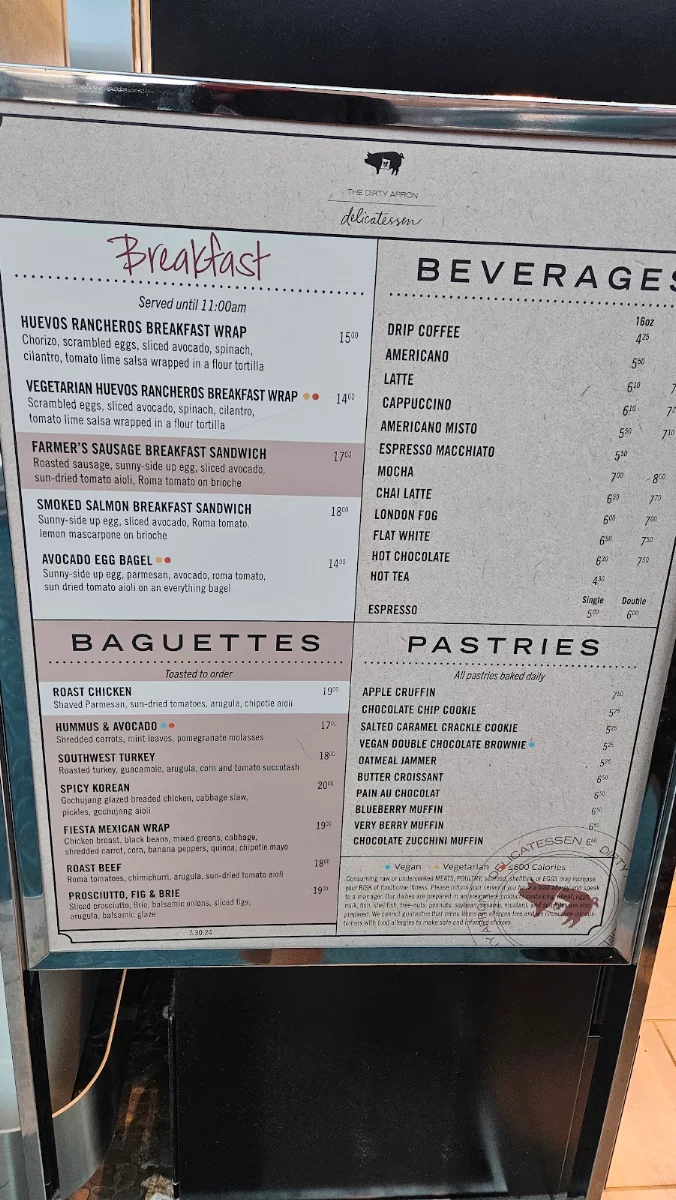 Menu, Dirty Apron