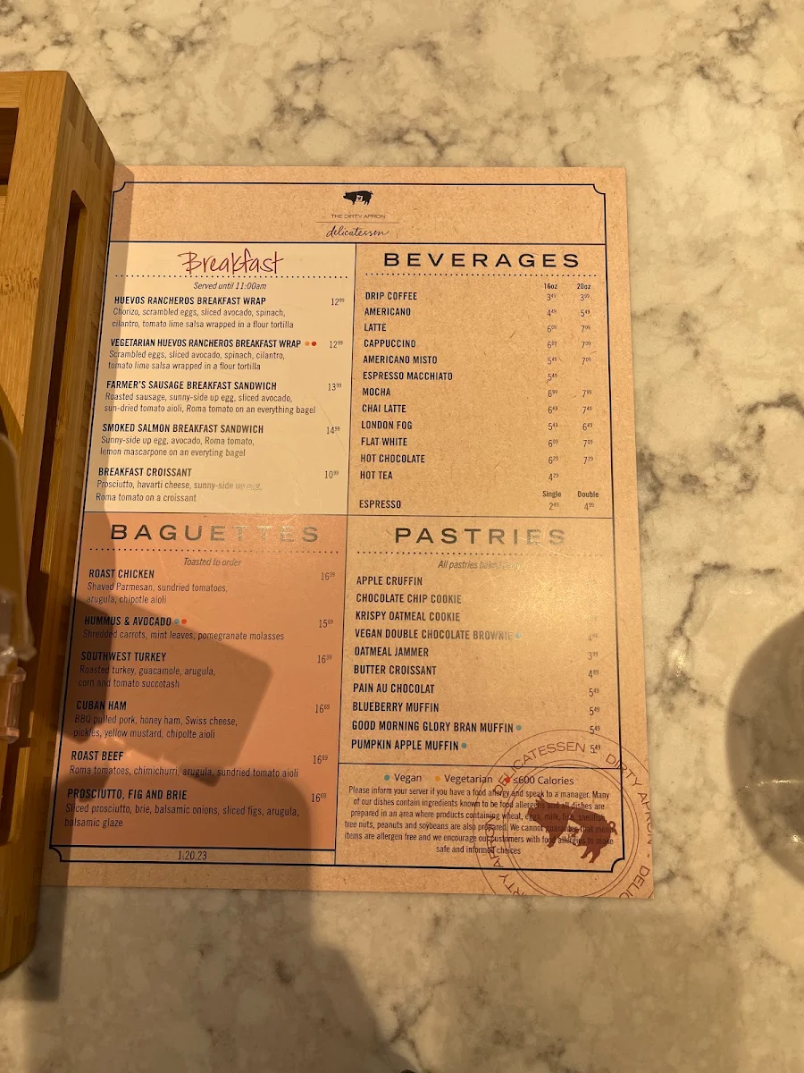 Menu, Dirty Apron