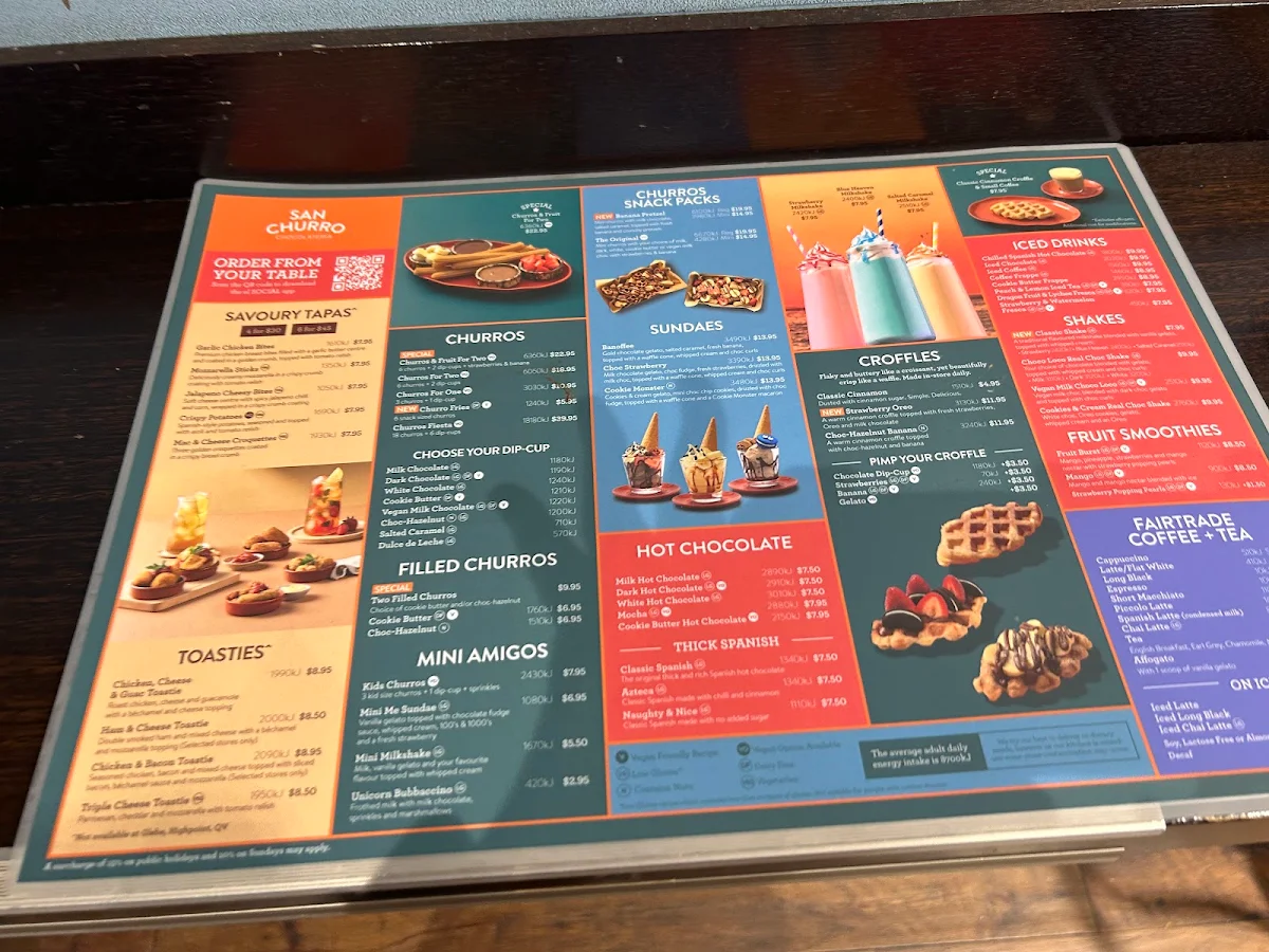 Menu, San Churro Carlton