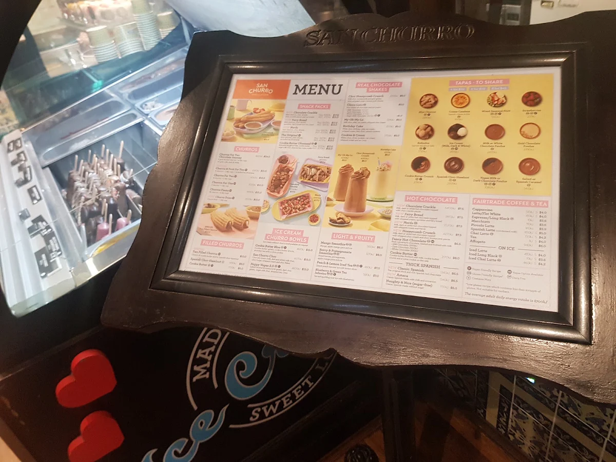 Menu, San Churro Carlton