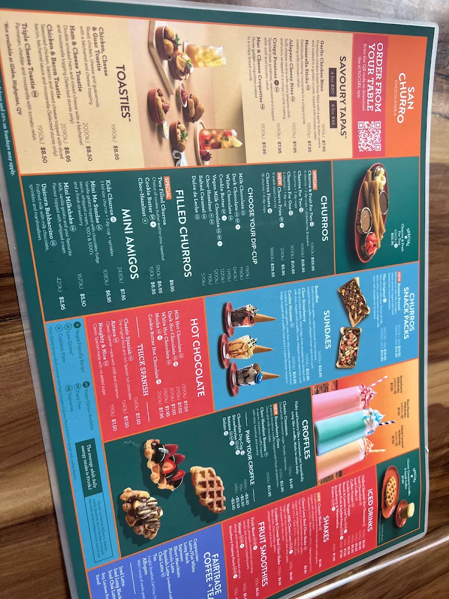 Menu, San Churro Carlton