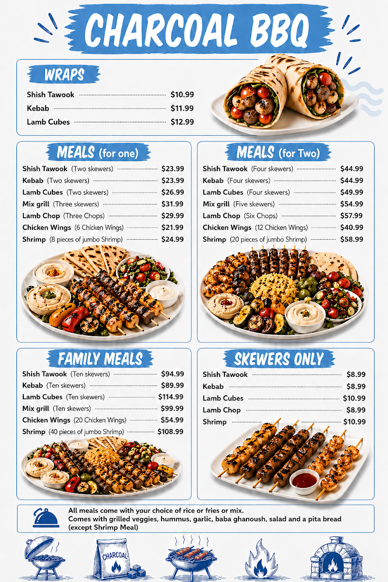 Menu, شاورما حطب و نار Charc Shawarma