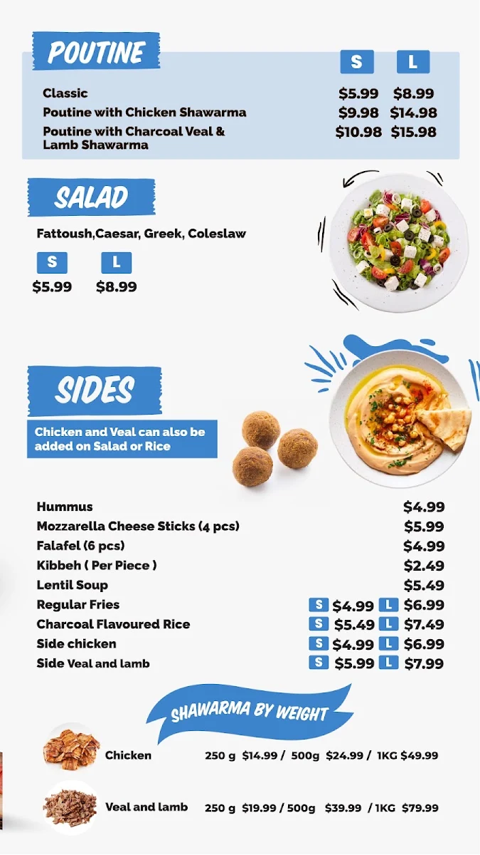 Menu, شاورما حطب و نار Charc Shawarma