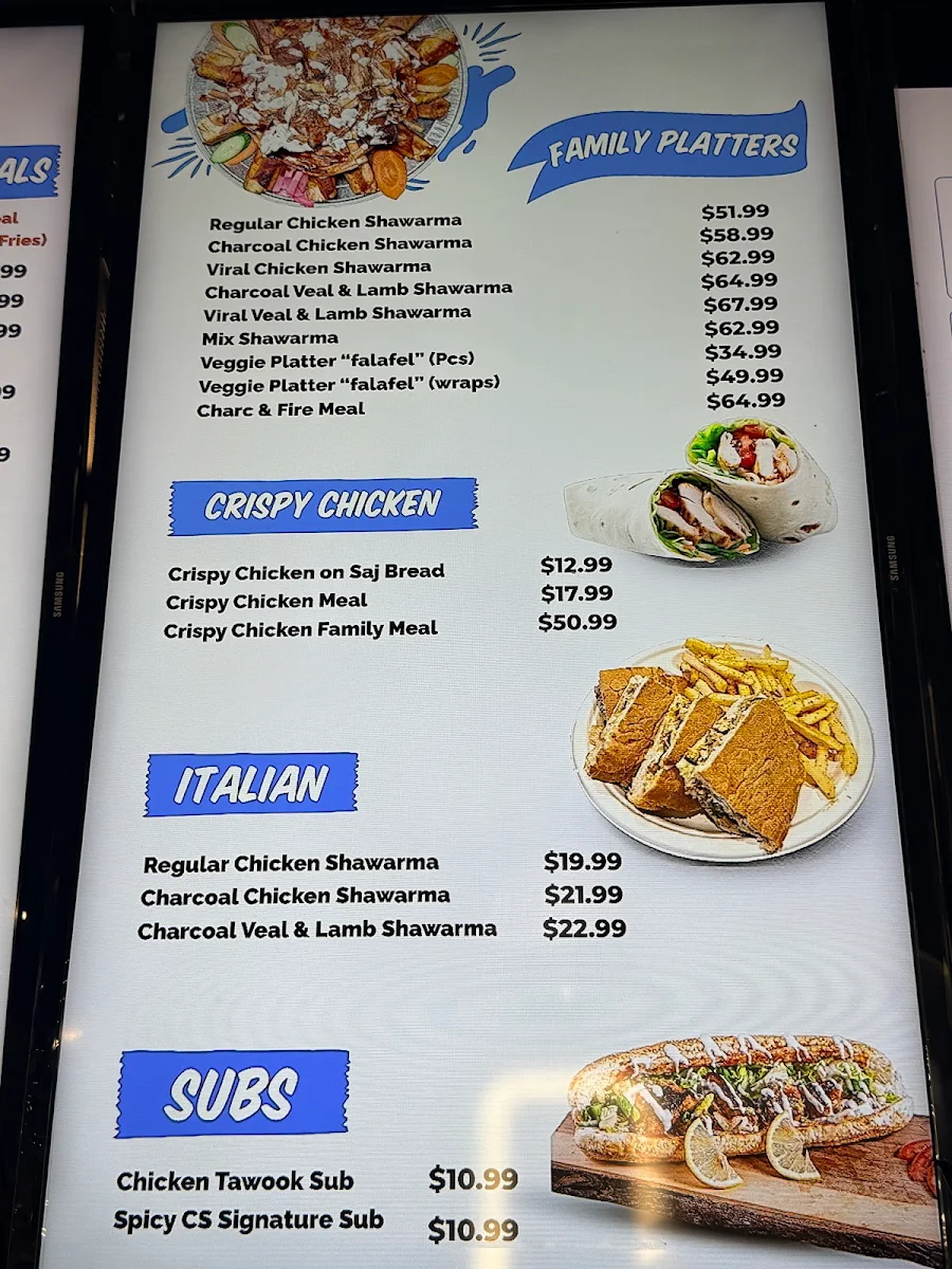 Menu, شاورما حطب و نار Charc Shawarma
