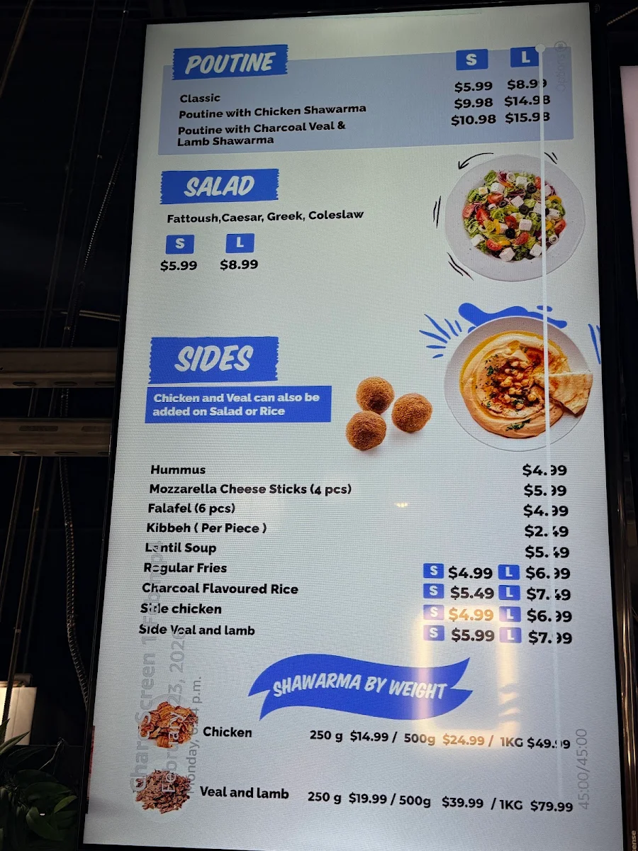 Menu, شاورما حطب و نار Charc Shawarma