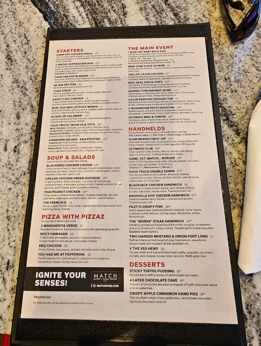 Menu, Match Eatery & Public House - Point Edward