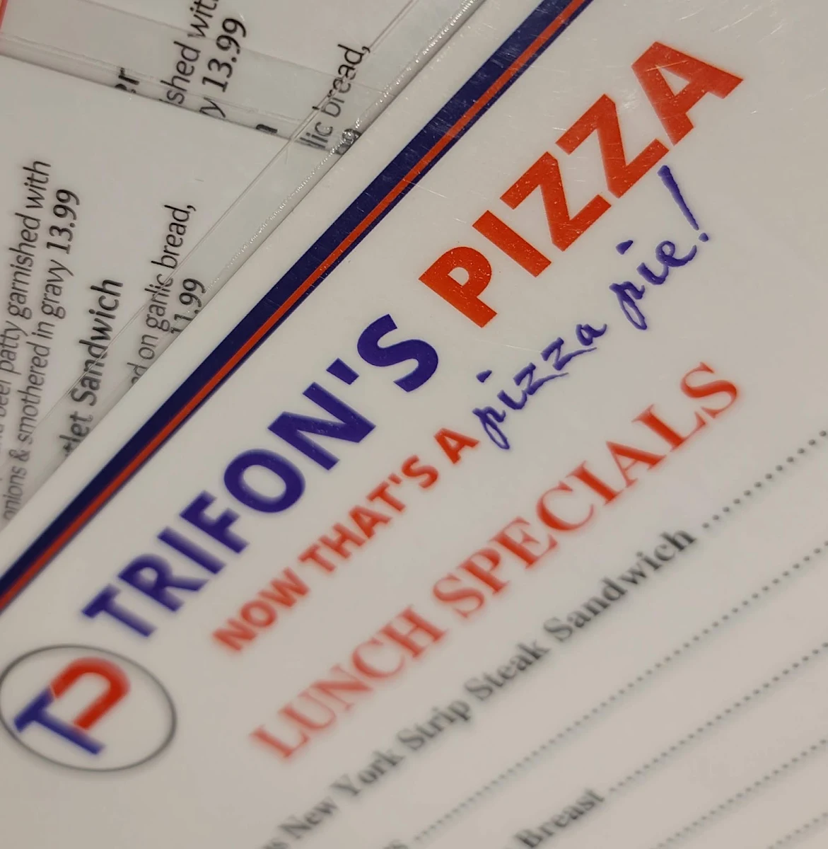 Menu, Trifon's Pizza & Spaghetti House