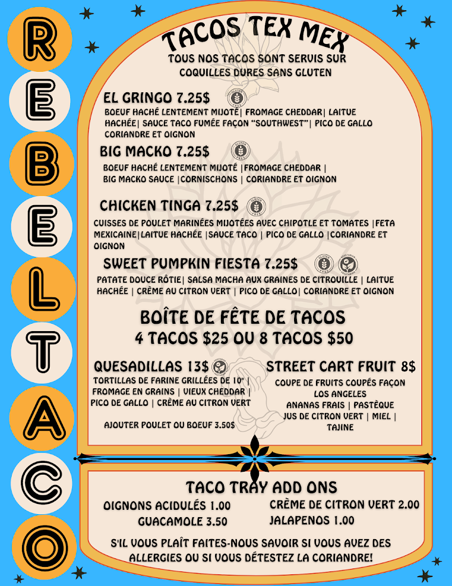 Menu, Rebel Taco