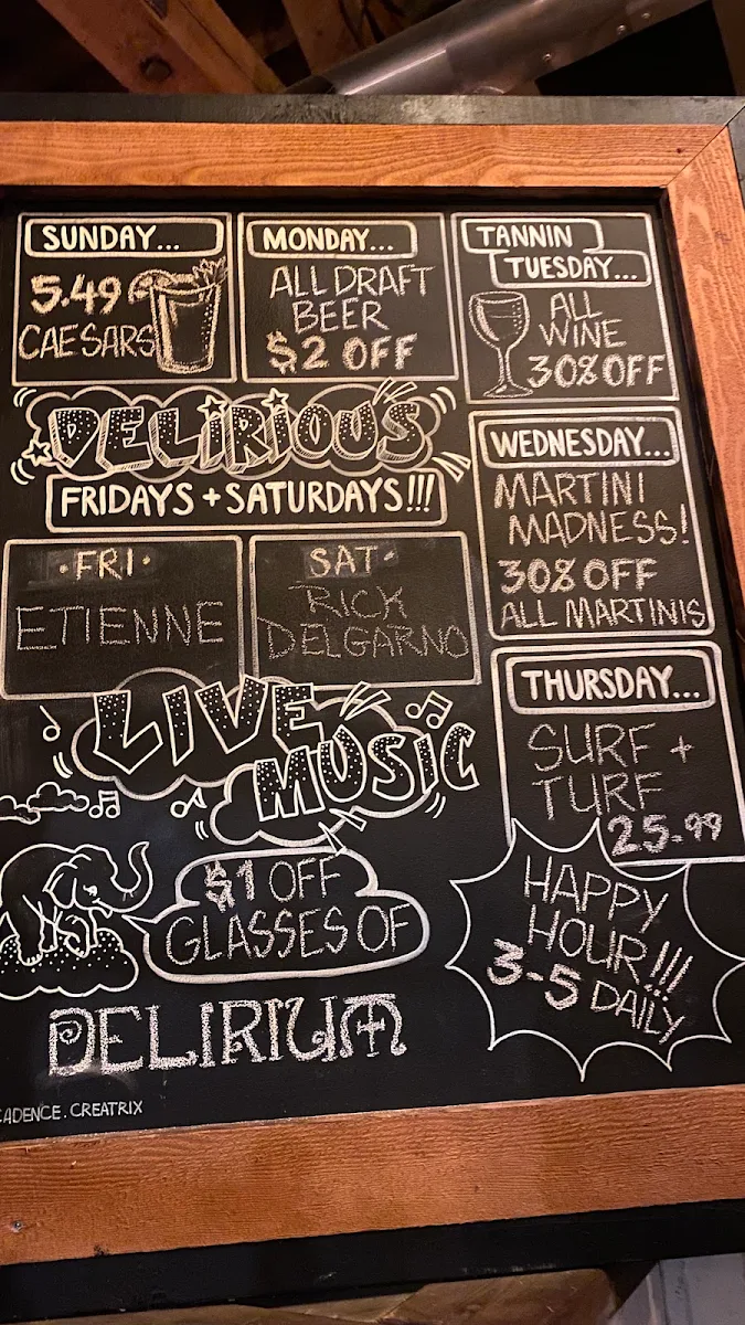 Menu, Vault Restaurant
